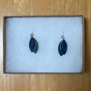 NWOT Blue and Green Leaf Earrings